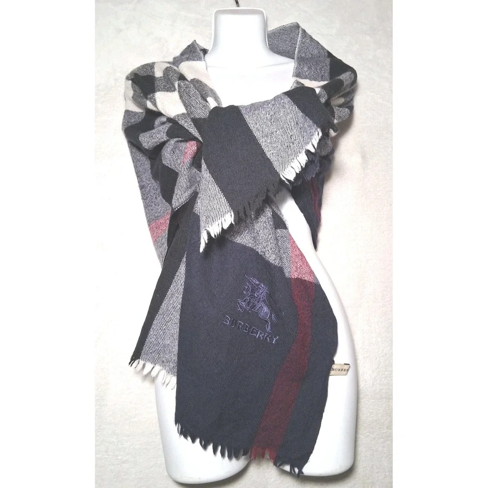 Burberry Unisex Cashmere Silk Blend Scarf Classic Check Plaid Blue Black Red